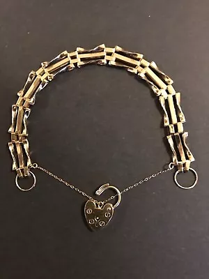 £245 • Buy 9ct Gold 3 Bar Gate Bracelet With Safety Chain Hallmarked