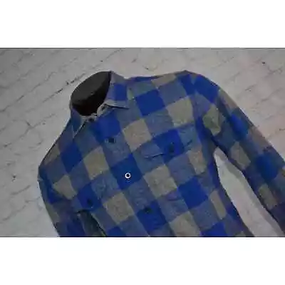 46436-a American Eagle Flannel Dress Shirt Gray Blue Plaid Cotton Size Large Men • $24.99