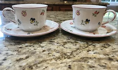 SET Of 2 Villeroy & Boch PETITE FLEUR  Porcelain  COFFEE TEA CUPS And Saucers. • $28