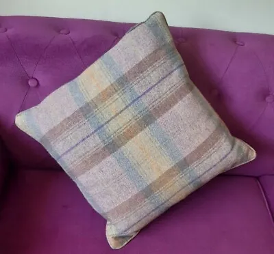 Tartan Cushion Mauve Purple Green Mix 45x45 Vgc! • £14.99