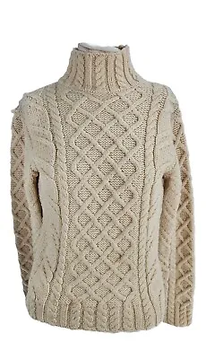 3546 Paul James Mens Ivory Wool Cable Knit Turtleneck Fisherman's Sweater S • $40.99