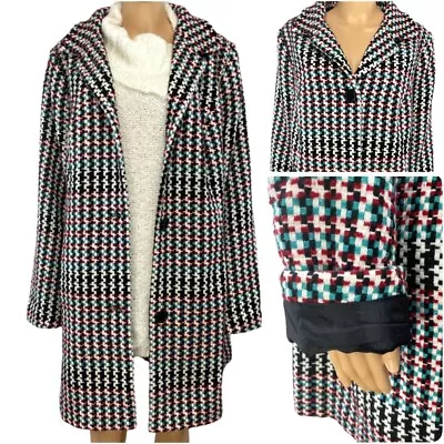 £69.19 • Buy Venus Womens Over Coat Long Size 16 Teal Maroon Silver Woven Hounds Tooth Heavy