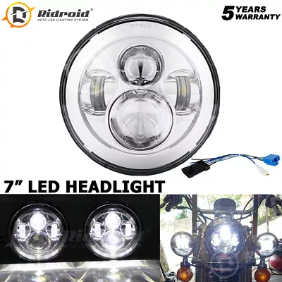 Chrome 7inch LED Headlight For Harley Touring Yamaha V-Star 650 950 1100 1300 • $32.98