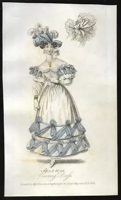 LADY'S MAGAZINE   Regency Fashion Plate    EVENING DRESS      APRIL 1828 • £10.99