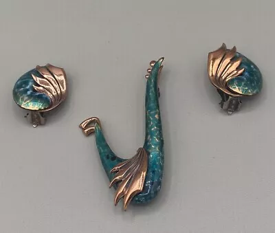 Vintage MATISSE RENOIR Signed Enamel WINDSONG Pin Brooch & Earring Set • $75