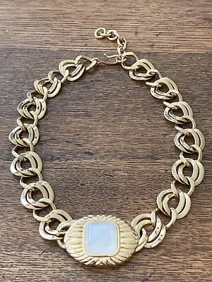 Signed Monet Chunky Link Runway Choker Necklace Center  Stone Vintage • $37.50