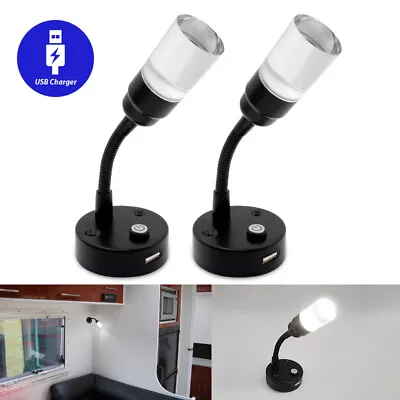 RV 12 Volt LED Reading Lights Wall Mount USB Port Interior Bedside Lamp 6000K • $19.42