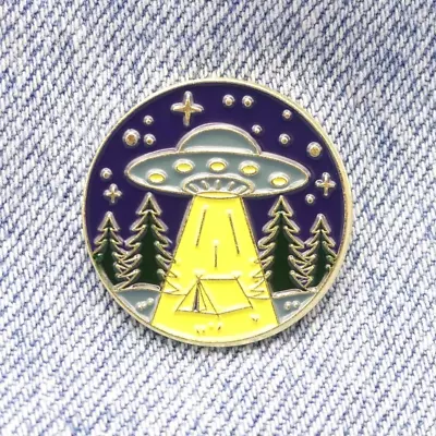 Camping And Flying Saucer Enamel Pin Badge UFO Alien Theme Collectors Pin Badge • £3.99