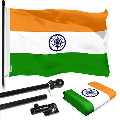 Flag Pole 6FT Black & India Indian Flag 3x5FT Combo Printed 150D Poly • $47.95