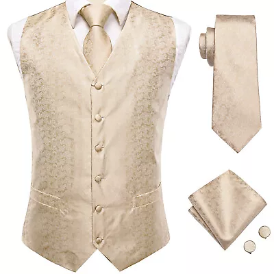 SET Vest Tie Hankie Fashion Men's Formal Dress Suit Slim Tuxedo Waistcoat Coat • $17.99