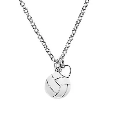 Volleyball Enamel Silver Heart Necklace For Girl's And Women Sports Fan Jewel... • $30.27