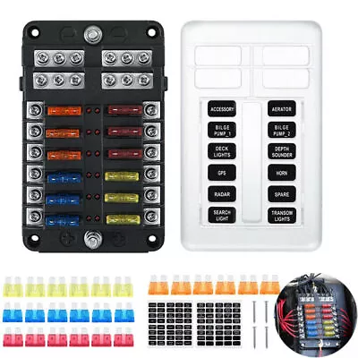 12 Way Blade Fuse Box Block & Auto Marine FuseBox Holder 12-32V Boat Bar Car Kit • $24.95