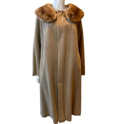 Famous Barr Vintage 1960 Womens Afghan Cashmere Coat Shagmoor Fur Collar Brown L • $171.30