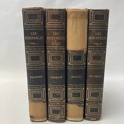 Les Miserables 4 Volumes I II III IV Victor Hugo National Library Company Plates • $146.40