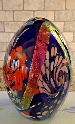 HUGE 7.75  Rollin Karg Art Glass Dichroic Spotted Egg Sculpture Figurine • $292.50