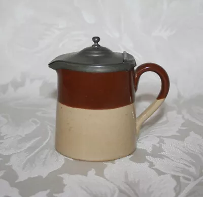 Antique Brown & Cream Glazed Pewter Lidded Small Milk/Cream Jug • £15.99