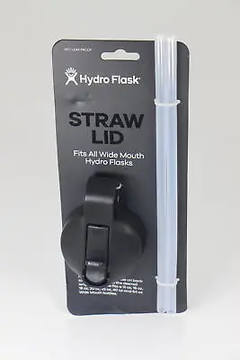 2 PACK Hydro Flask Wide Mouth Straw Lid Black 2 Straws Included U32 • $18.60