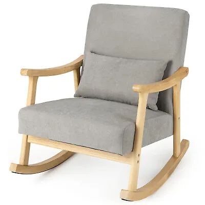 Costway Nursery Upholstered Rocking Accent Chair Indoor Rocker Armchair • £119.95