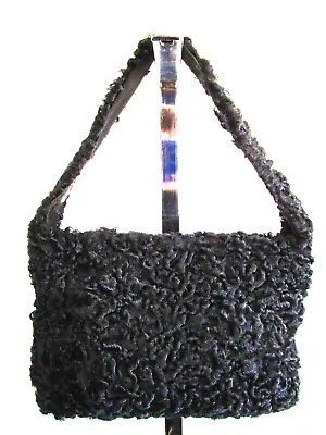 Vintage 50's Small Black Genuine Persian Curly Lamb Fur Handbag • $34.99