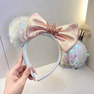 Minnie Mouse Sequins Ears Pink Bow Headband • $0.99