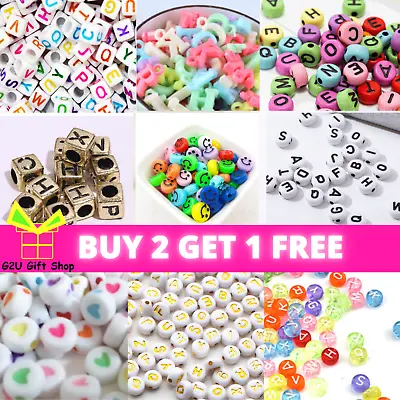 200 Letter Beads Mixed Colour 6-7mm Alphabet Cubes Kids DIY Jewellery Gift Craft • £2.49