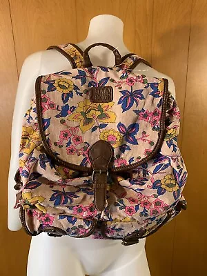 Billabong Pink Floral Canvas Faux Leather Backpack Book Bag Travel Bag Rare • $102.53