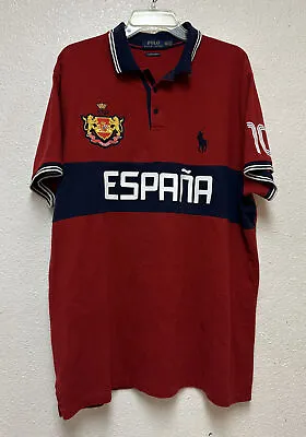 Polo Ralph Lauren Shirt Adult Red Slim Fit Espana World Olympic Spain Mens XXL • $75