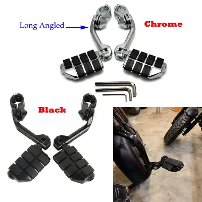 Long Angled Footrest Motorcycle Foot Pegs Adjustable Highway Pegs 1-1/4   32mm • $35.69