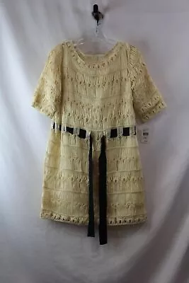 NWT Diane Von Furstenberg Women's Beige Woven Textured Short Sleeve Dress Sz M • $9.99