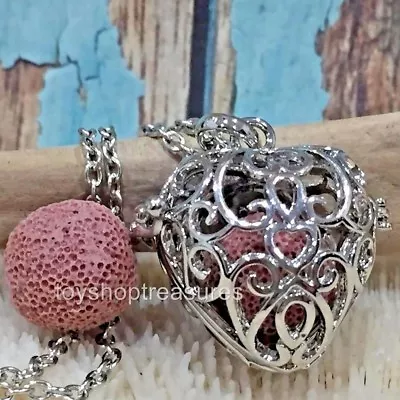$14.20 • Buy New Aromatherapy Diffuser Fleur Heart Necklace Essential Oil Pink Lava Stone