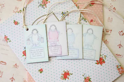 East Of India Gift Tags Cartoon Girls Theme Shabby Chic Printed Message Labels • £1.99