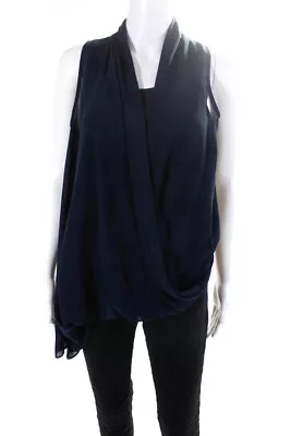 MM Couture Womens Draped Chiffon Sleeveless Scoop Neck Top Blouse Navy Small • $42.69