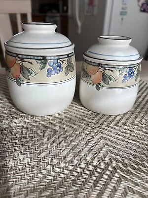 Mikasa Intaglio Garden Harvest 2 Small Canisters Creamer And Sugar Bowl • $25