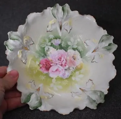 Gorgeous Antique Rs Prussia Iris Mold Pink Burgundy White Floral Scalloped Bowl • $48.74