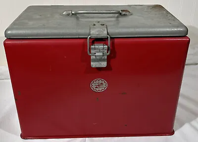VTG ICY HOT 1970s Red Metal Ice Chest Camping Cooler 16” X 12” X 9” GUC. • $140