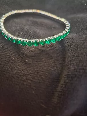 New Macy's Silver Plated Cubic Zirconia Simulated Emerald Tennis Bracelet 7.25  • $25
