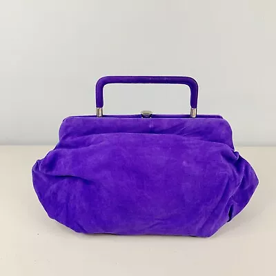 Marni Purple Violet Suede Leather Hand Bag Purse Clutch Puff Silver • $96.03