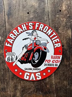 Farrah's Frontier Gas Kansas Route 66  Vintage Porcelain  Gas And Oil Sign • $15