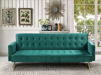 Sofa Bed 3 Seater Luxury Velvet Contrast Legs Pull Button Detail Click Clack • £234.99