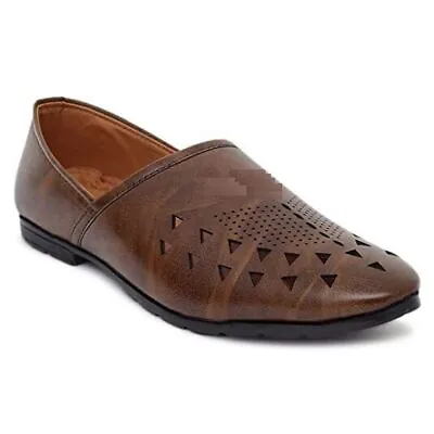 Men's Brown Fully Nagra Faux Jutti Water Resistant Faux Leather Pull-On Men Shoe • £24.61