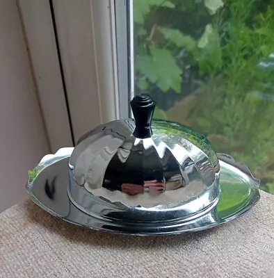 £9.99 • Buy Silver Plate Butter Dish With Glass Liner Scalloped Edge Retro Vintage