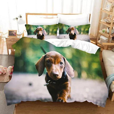 Realistic Dachshund Dog Duvet/quilt/doona Cover Double Queen Bedding Set • $32.98