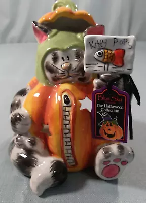 Blue Sky Clayworks Tealight Candle Holder Halloween Cat Jack O Lantern Pumpkin • $39.99