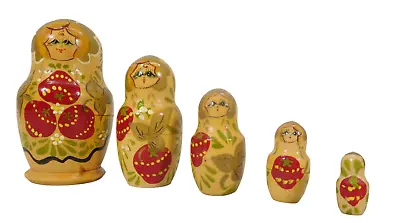 Vintage Russian (USSR) Matryoshka Set Of 5 Wooden Hand Painted Nesting Dolls • $16.99