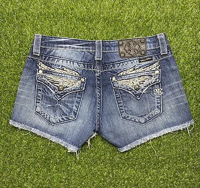 Miss Me Womens Jean Denim Cut Off Shorts JP5330H2 Size 28 Distressed Sequins • $25