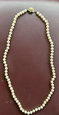 Vintage Signed Miriam Haskell Knotted Faux Pearl Flower Clasp Necklace • $57.49