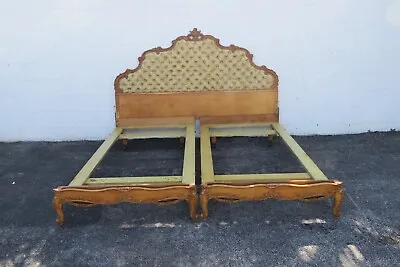 French Early 1900s Carved King Size Upholstered Bed 3777 • $1338.75