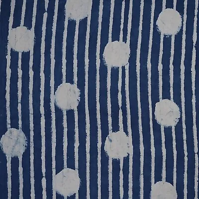 Indian Hand Block Print Indigo Blue Polka Cotton Voile Fabric By 2.5 Yard Craft • $18.99