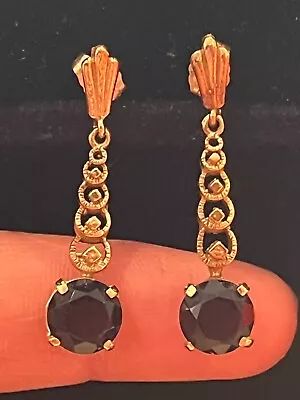 VINTAGE Stunning 14K Gold Pigeon Blood Garnet Drop Earrings 4.1g BOHO Victorian • $150