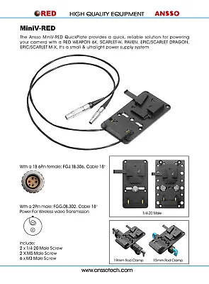 V Mount Lock Battery Power Plate Adapter Fr RED EPIC SCARLET RAVEN WEAPON Camera • $62.99